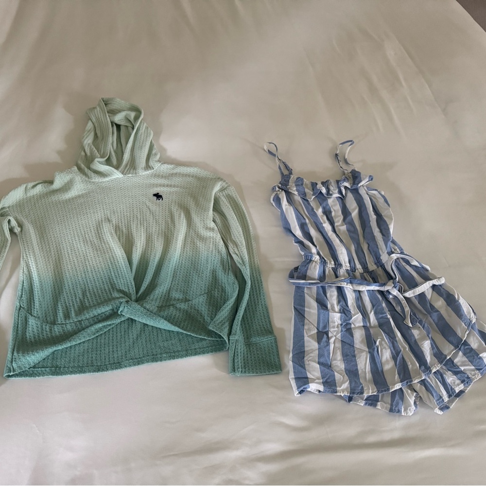 Green Ombre Hoodie and Blue Striped Romper Abercrombie kids 9/10 BUNDLE